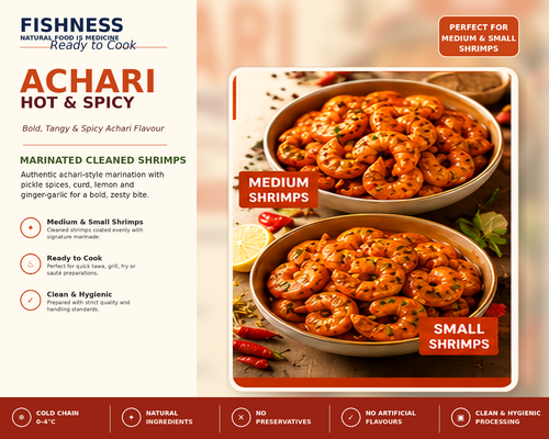 FISHNESS Achari Hot and Spicy marinated farmed fish with pickle-style Indian spices, ready to cook