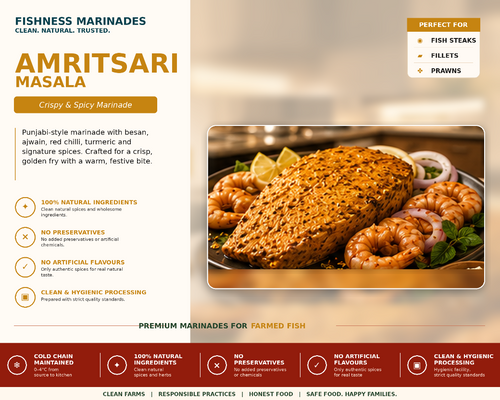 FISHNESS Amritsari Masala marinated farmed fish with Punjabi-style besan, ajwain and chilli spices