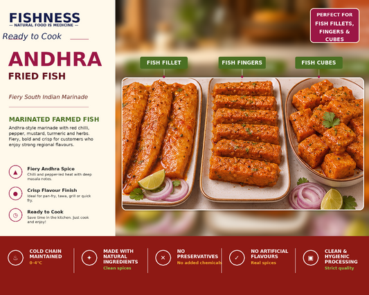 FISHNESS Andhra Fried Fish marinade with bold South Indian chilly, pepper and mustard spices