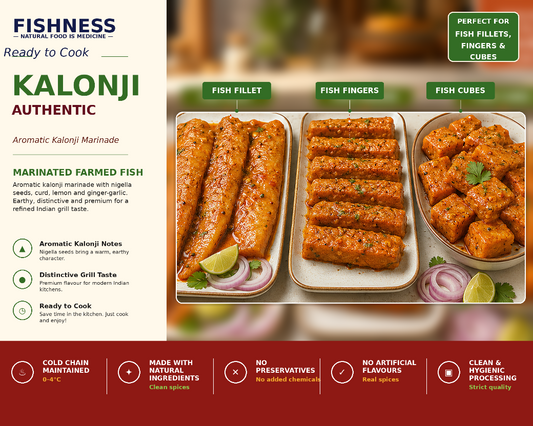 FISHNESS Kalonji Authentic marinated farmed fish with nigella seeds, lemon, chilly and aromatic spices