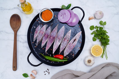 Fresh Pompano fish slices displayed on a clean, elegant background with nutrient icons and premium taglines, highlighting hygiene, freshness, and VTF’s safe‑food quality standards