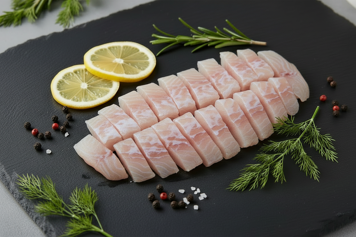 Raw Tilapia Fish Fingers Boneless fi on a white background